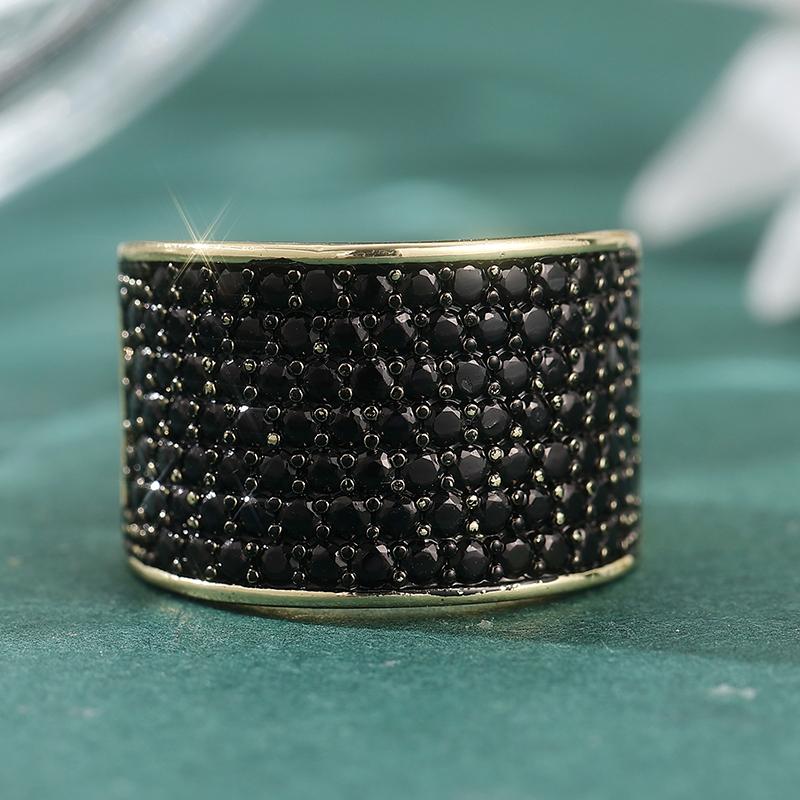 Vintage Inlaid Black CZ Women's Ring Creativity Gold Color Geometry Daily Wear Party Jewelry Anniversary Gift