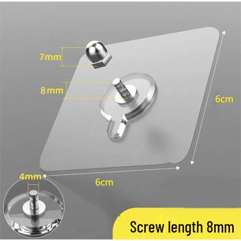 Multi-layer Adhesive Wall-Mount Storage Rack with Transparent Hooks for Bathroom