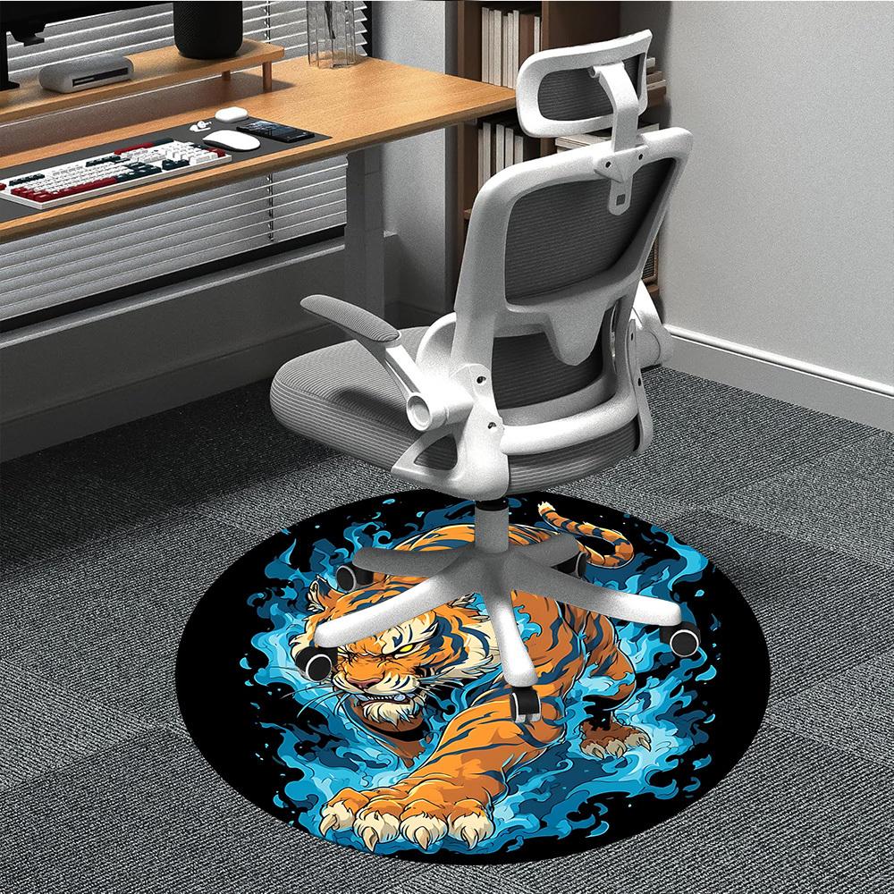 

1PC Tiger Flame Design Office Round Rug, Non slip, Soft and Durable Office Rug for Interior Decoration, Perfect for Office 80cm