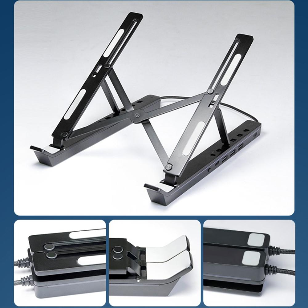 6 Heights Adjustable Laptop Stand with RGB Backlit Aluminum Alloy USB Hub Foldable Notebook Riser Bracket