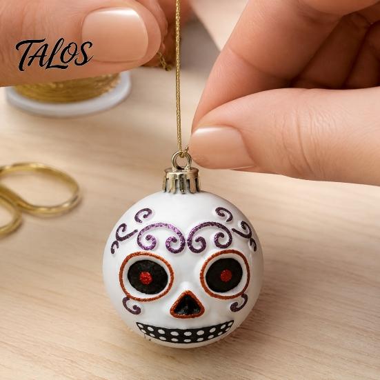 Cemetery Theme Party Accents 9PCS Halloween Ornaments for Tree, Skull/Black Cat/Pumpkin Decorative Balls, Indoor Background Supplies Vintage