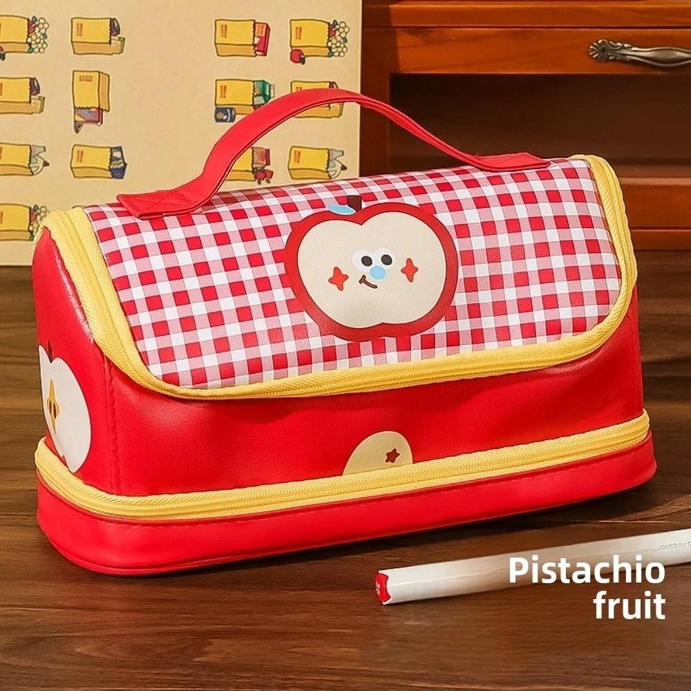PU Leather Waterproof Cartoon House Pen Bag Hand-held Large Pencil Pouch PU Stationery Bag Office