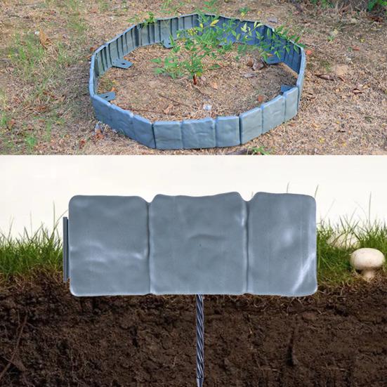 Imitation Stone Garden Fence Garden Landscaping Edging Border Panel Decorative Plastic Retaining Border with Stake for Flower Bed Path Lawn Outdoor