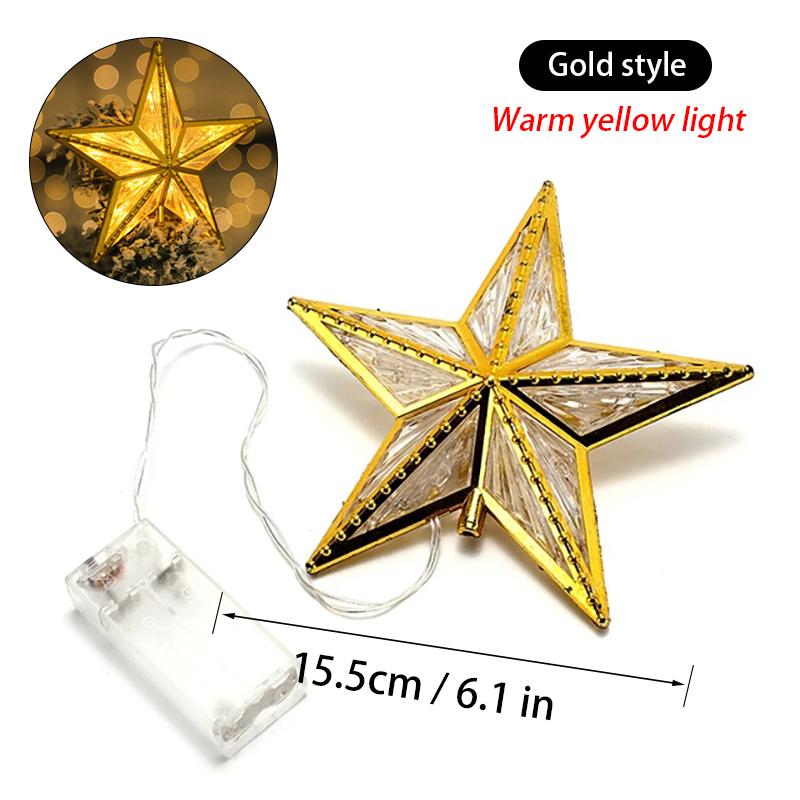 2023 Christmas Tree Top Star Led Glows Pentagram Gold Transparent Atmosphere Christmas Colored Lights With Battery Box Xmas Tree