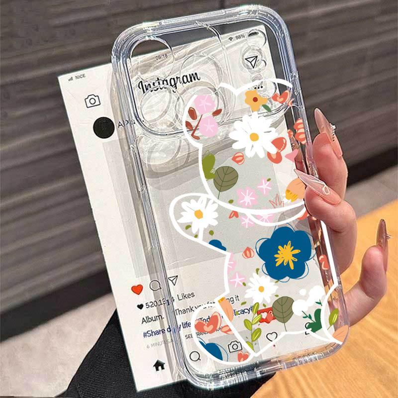 Teddy Bear Bowknot Phone Case For iPhone 17 16e 16 15 14 13 12 11 Mini Air Pro Max X XR XSMax 7 8 Plus Transparent Soft
