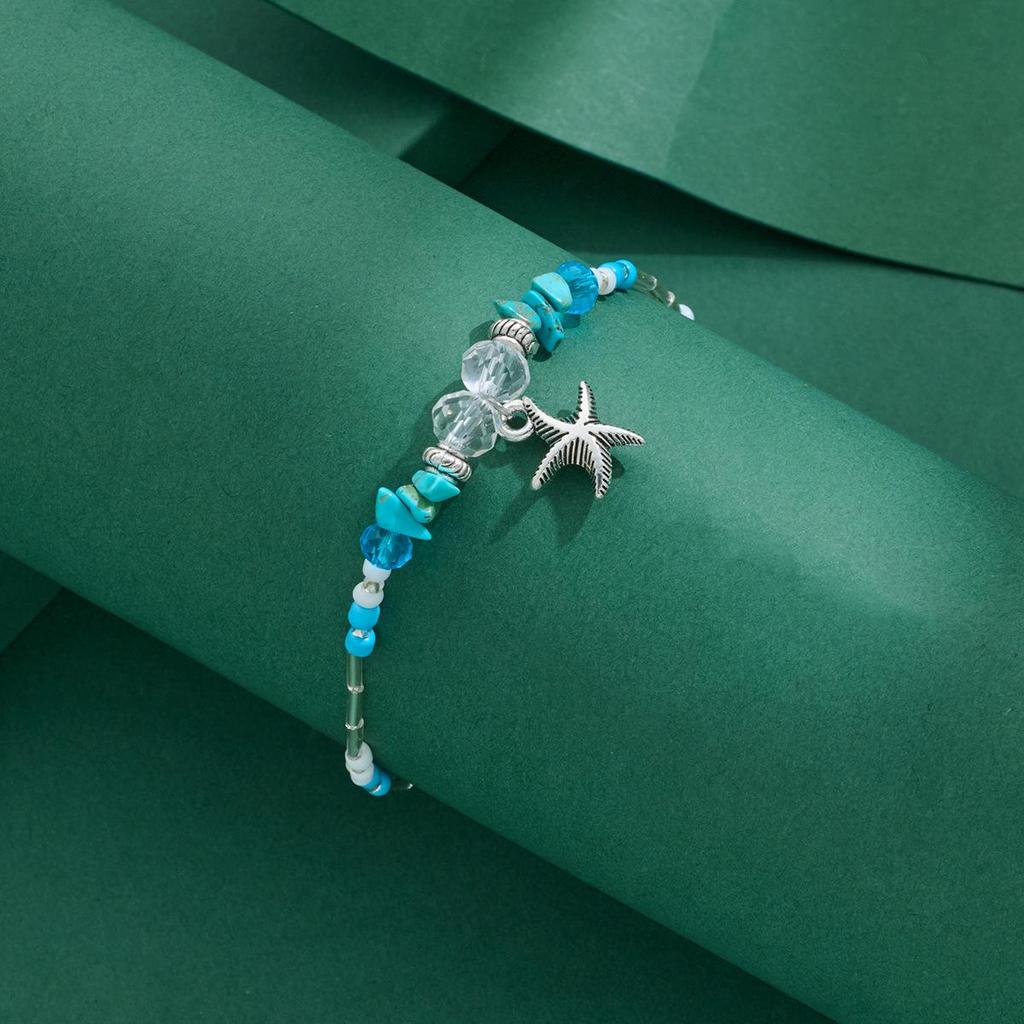 Bohemian Starfish Bracelet: Natural Stone & Seashell Beaded Anklet