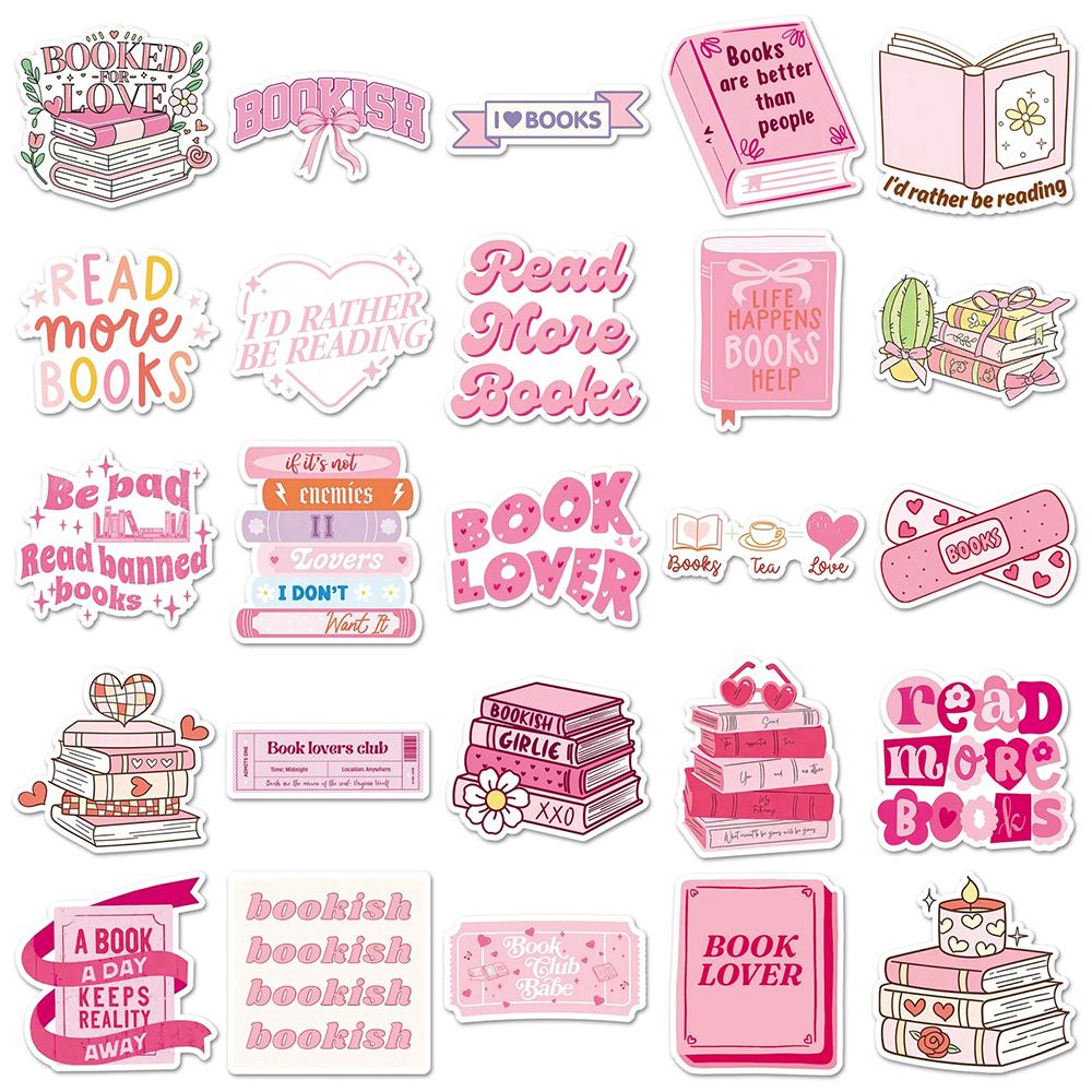 10/30/50pcs Pink Reading Bookish Graffiti Stickers Cute Cartoon Girl Sticker DIY Notebook Phone Suitcase Waterproof Decals Pack