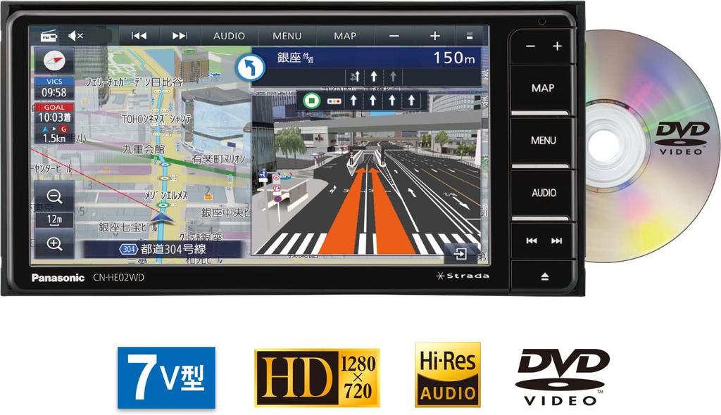 Panasonic Strada Widescreen Car Navigation System with HD Dashcam National City Bluetooth and ETC Unit Compatible CN-HE02WD 7-inch Full-Seg LCD,