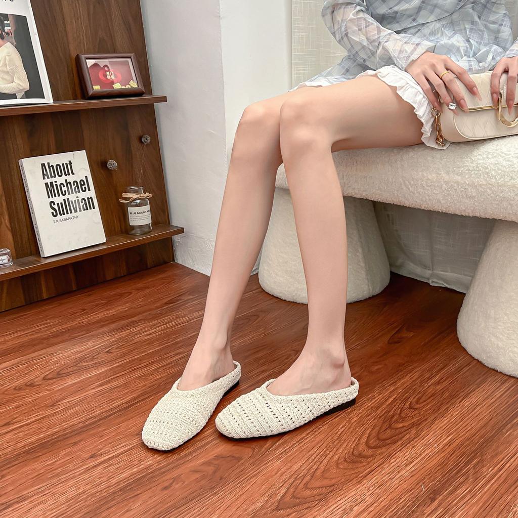 Grape Mother Summer New Woven Bag Head Cool Slippers Women's Small Fragrant Temperament Muller Shoes Women's Empty Single Shoes Women's Summer