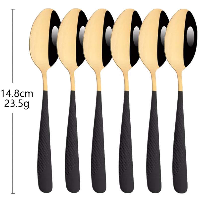 6Pcs Cutlery Stainless Steel Dinner Fruit Fork Colourful Cake Forks With Long Handle Tea Spoons Set for Hotel Party