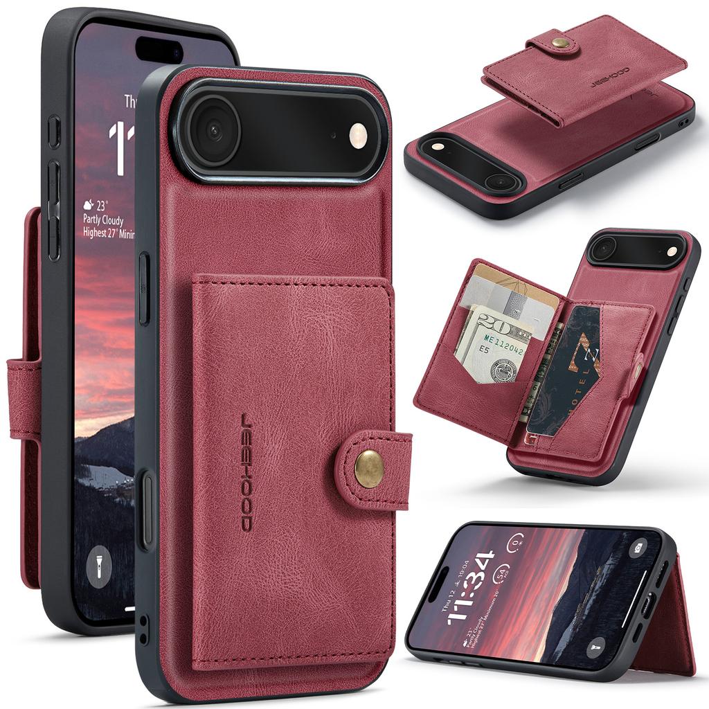 For iPhone Air Case JEEHOOD J01 Retro Leather + TPU Phone Cover Detachable Magnetic Card Holder