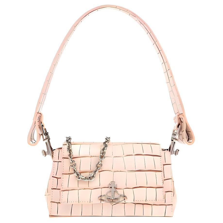 

VIVIENNE WESTWOOD Saturn Logo Flat Handle Crocodile Pattern Calfskin Shoulder Bag Women Shoulder Bag Pink 46030001WL00A2G401 Basic Set (Bag+Dust Bag)