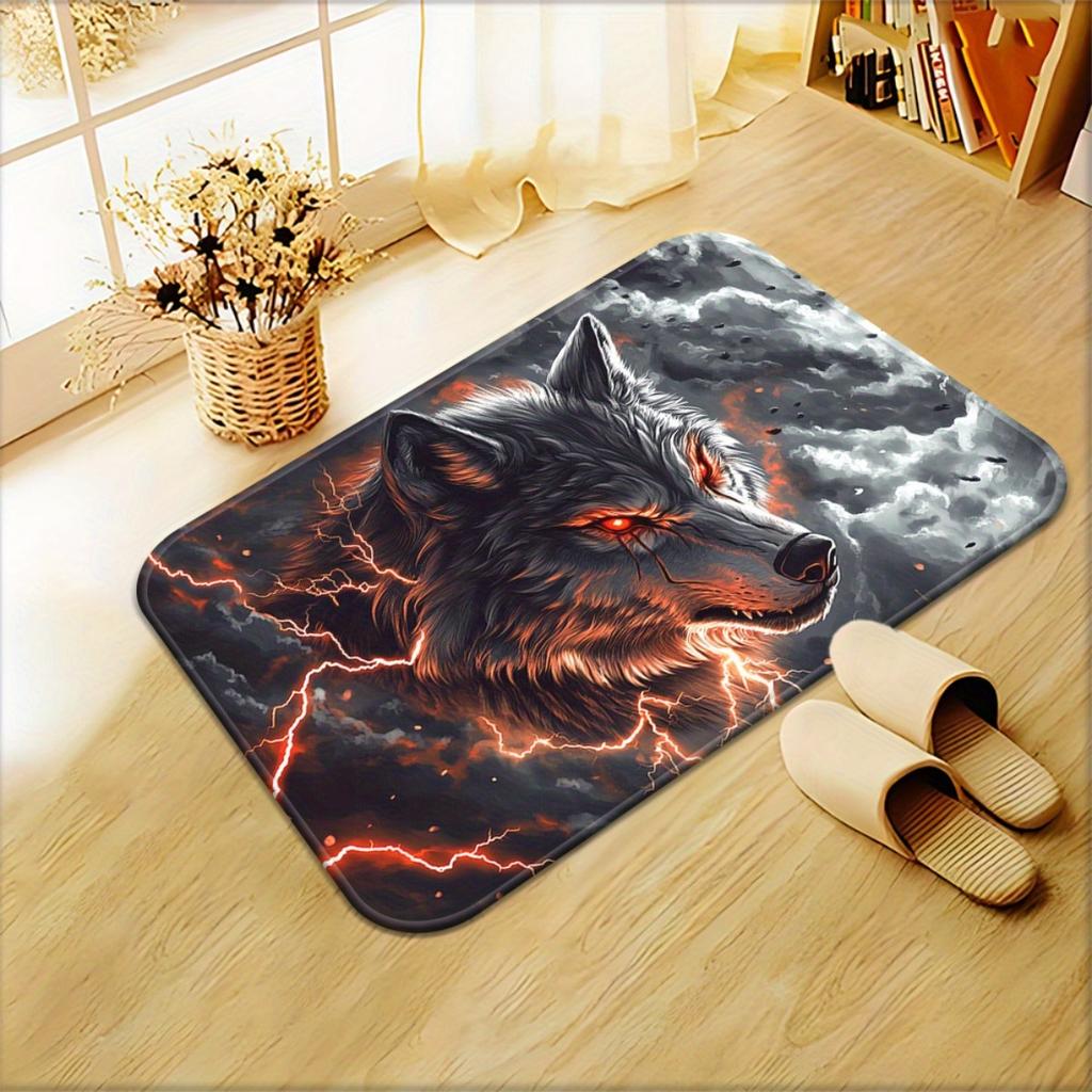 3D Wolf Rug Flannel Soft Kids Carpet Lightning Print Bedroom Kitchen Floor Mat Anti Slip