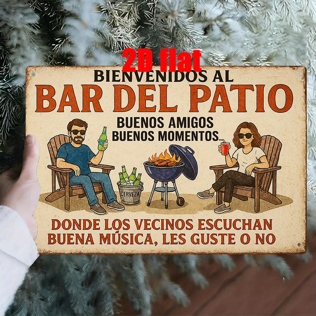 2D Flat, 2D, 1pc Metal Wall Sign, Plaque Wall Decoration, Spain Welcome To the Terrace Bar Theme Iron Mural, Ideal for Home Yard