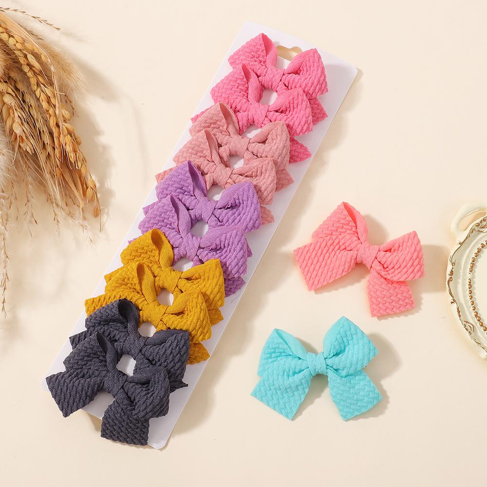 20Pcs/set Soft Cotton Bow Hairpin Girl Sweet Plaid Design Hairclip Solid Color Lovely Hairgripe Barrettes Kids Hair Accessories