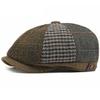 HT4612 Beret Cap Men Women Spring Autumn Wool Beret Hat Patchwork Plaid Ivy Octagonal Flat Cap Male Female Artist Painter Berets