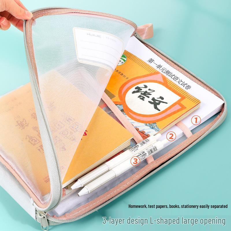 L-förmige Aktentasche aus transparentem Netz mit großer Öffnung und Reißverschluss - Speziell für Studentenprüfungen