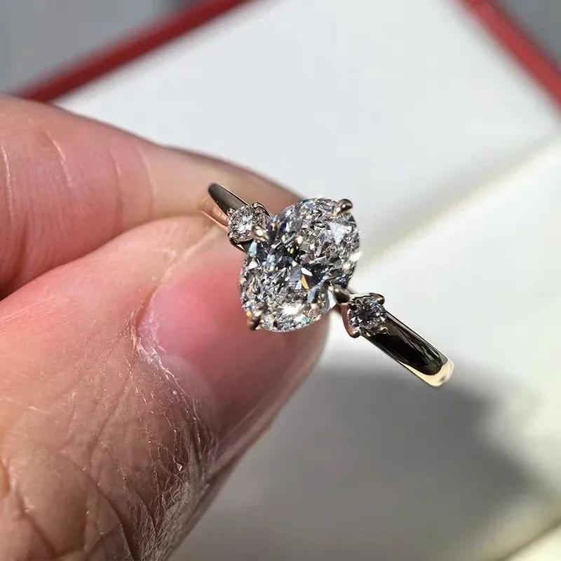 

NKHOG Кольца с муассанитом овальной огранки 2 карата, серебро S925, покрытие 18K золотом, для женщин, обручальные кольца, тонкие ювелирные изделия, сертифицированы GRA 9&Full Zircon(no gra)