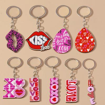 Romantic Wood Keychain Charms Love Heart Lip Keyrings Pendants for Women Girls Handbag Decor DIY Valentine's Day Key Chain Gifts