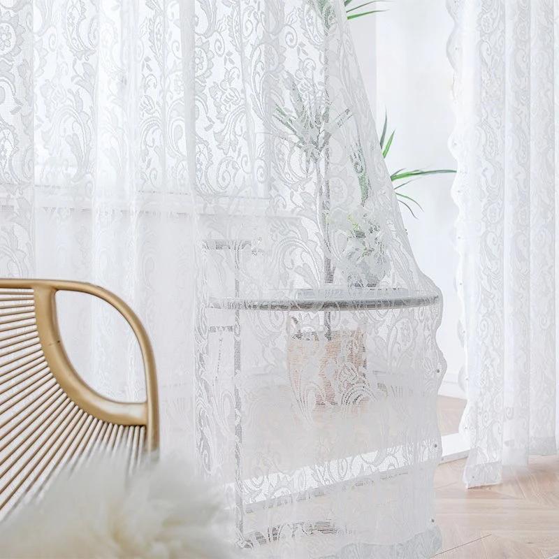 

Занавеска для гостиной, 1 шт., ретро-элегантность с волнистым краем, кружевная перегородка в европейском стиле, украшение для дома W140cmXH150cm 1pc белый