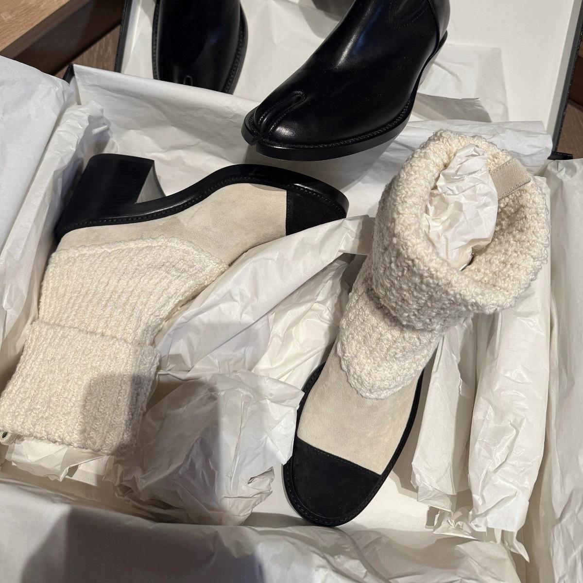 

Cow velvet~ leather color matching thick-soled medium boots women s small fragrant high-heeled short boots elastic thin boots socks ankle boots 40