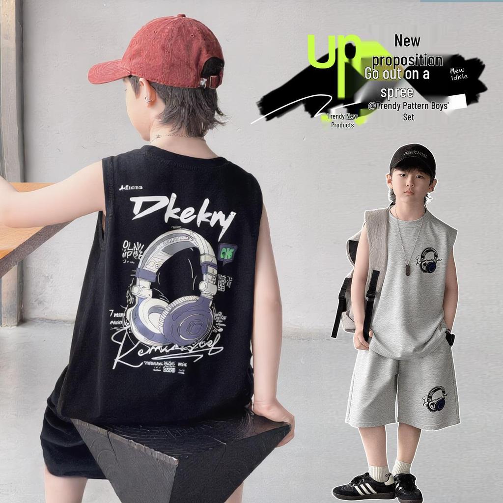 Teen Boys' Sleeveless Summer Set: Loose Vest & Shorts, Trendy Two-Piece Basketball Sportswear