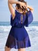 Vestido de banho feminino plus size, peça única, controle de barriga, malha sólida, patchwork, mangas com babados, cobertura, vestido de banho, maiô gordinho