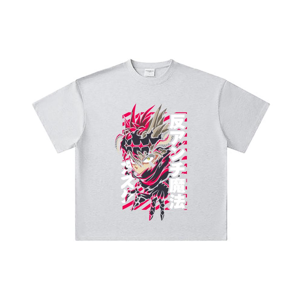 260 GSM Double Yarn 32 Count 100% Cotton Black Clover V5 Asta Demon Print Unisex Heavy Cotton T Shirt