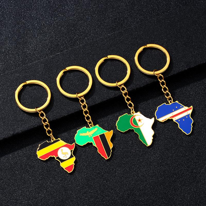 Premium Stainless Steel Keychain With Africa Ghana Nigeria Cape Verde Congo Uganda Map Flag Pendant Gift For Travel Enthusiasts