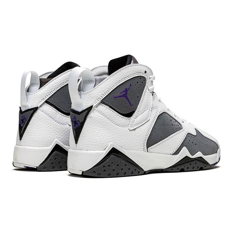 Zapatillas para Niños Air Jordan 7 Retro GS Flint 2021 Blanco Gris Pedernal Púrpura Varsity DJ2777-100