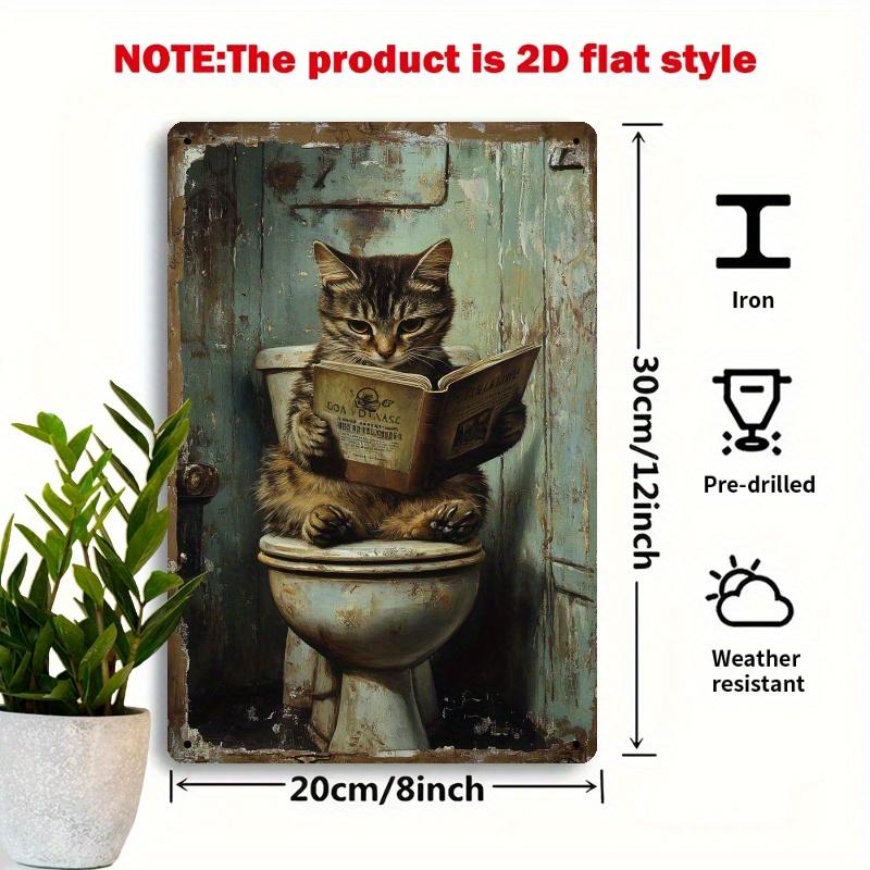 

Vintage Cat Reading Toilet Metal Wall Art Sign x Inch Iron Decor with Humorous Design Perfect Gift for Cat Lovers 20x30cm（7.8x11.8inch）