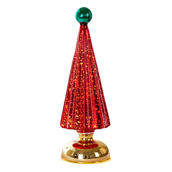 Glass Christmas Tree Small Tabletop Lighted Xmas Tree Figurine Battery Operated Mini