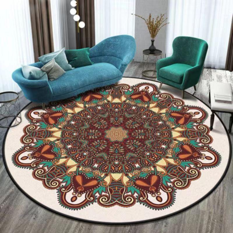 

WTEMPO Ethnic Style Retro Mandala Circular Carpet Terrace Tea Table Living Room Bedroom Floor Mat diameter 60cm