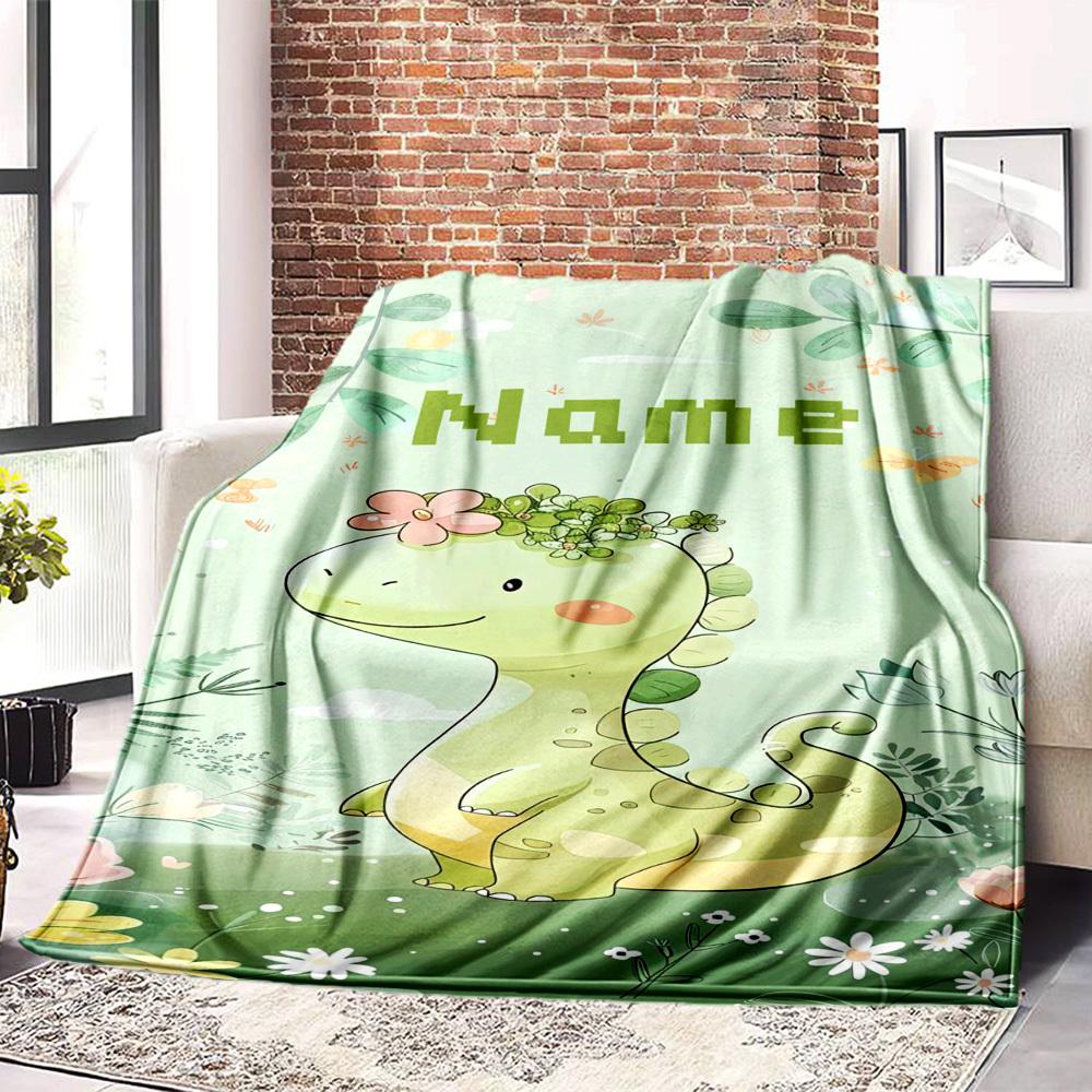 Natureinspired Dinosaur With Flower Crown Home Customize Your Name Blankets Comfortable Soft Lightweight Allseason Multipurpose Blanket For Picnics