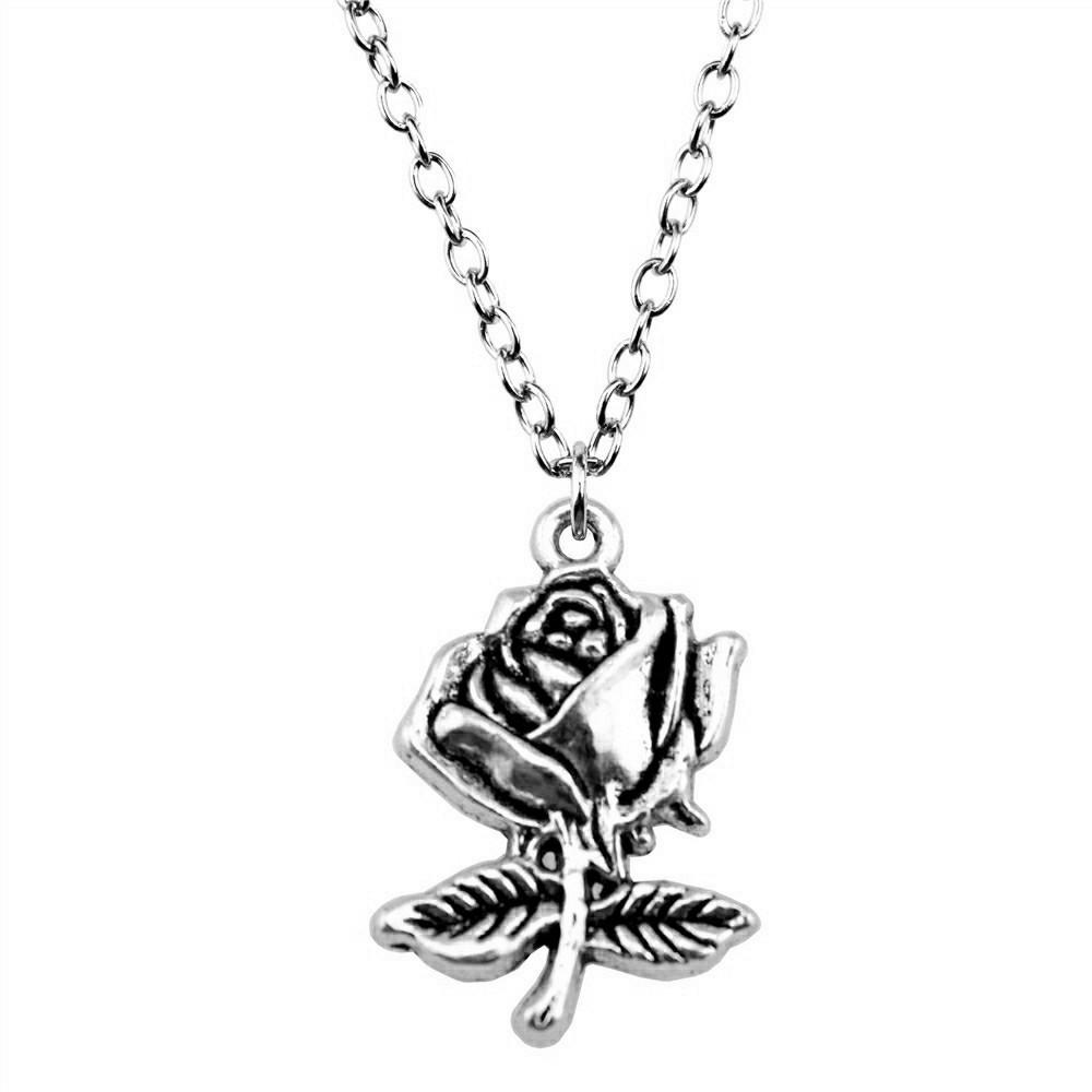 Vintage Rose Flower Charm Necklace Tree Of Life Pendant Antique Jewelry 43cm Chain