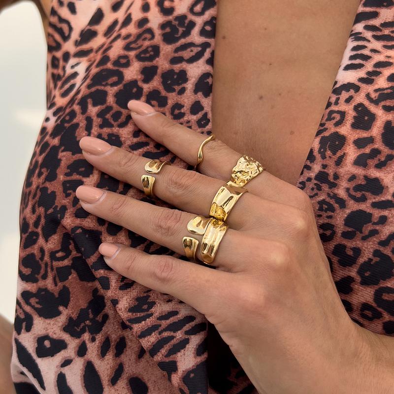 3Pcs/Set 2025 New Metal Irregular Liquid Line Open Ring Set for Women Simple Gold Color Bow Finger Ring Beach Vacation Jewelry