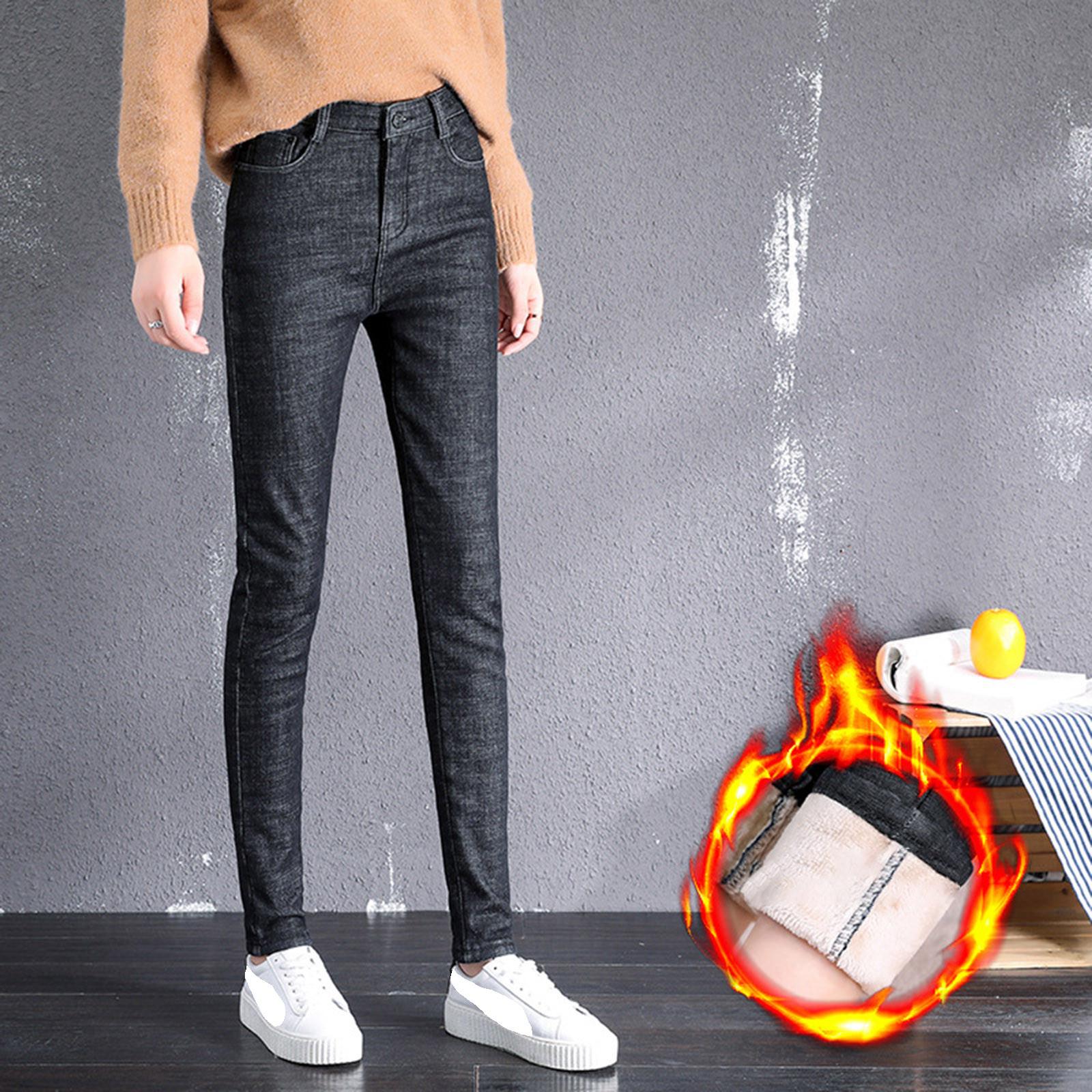 

Женские модные однотонные плюшевые джинсы с высокой талией, утолщенные облегающие спортивные штаны, теплые повседневные брюки 29 чёрный
