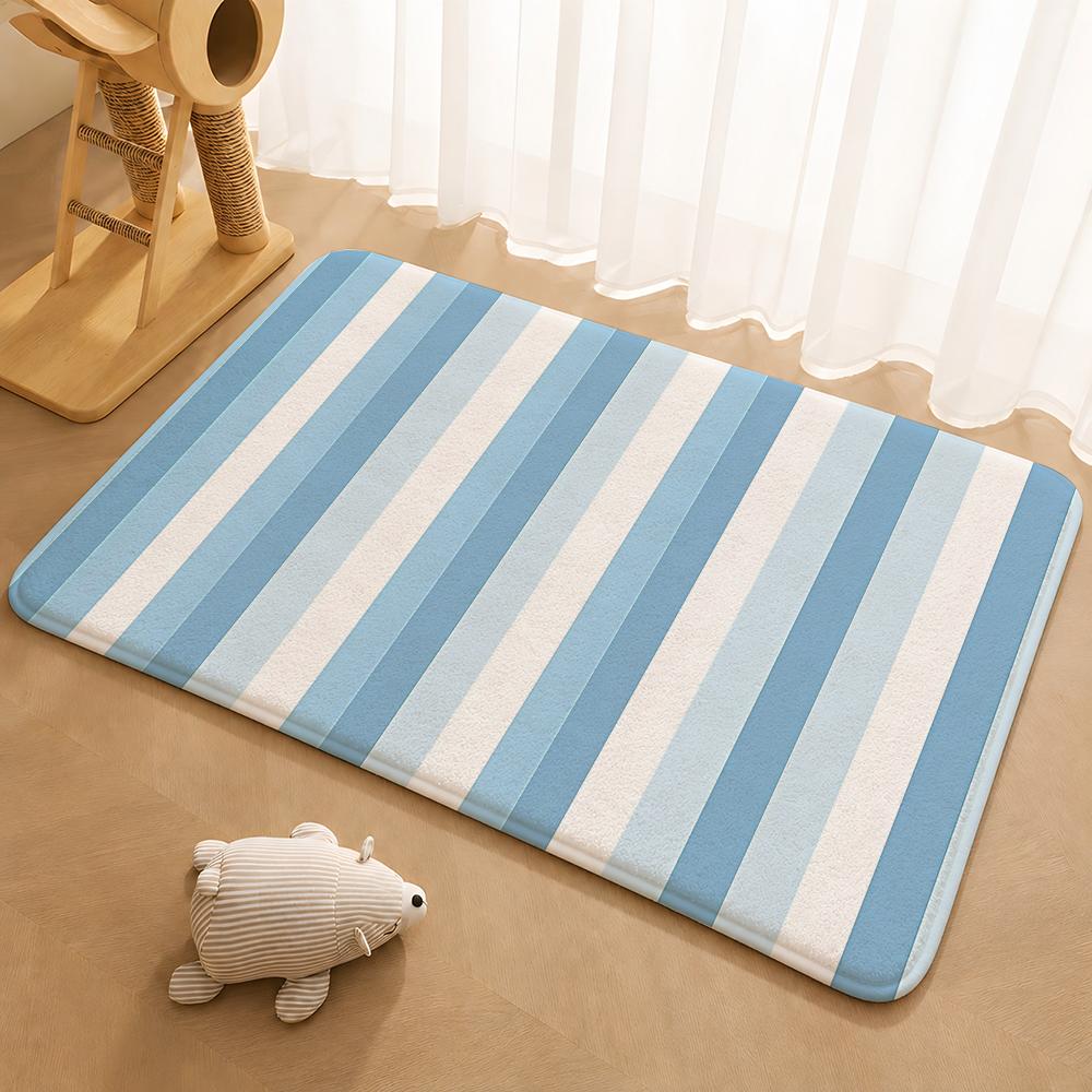 Colorful Striped Pattern Floor Mat Floor Mat Soft Flannel Non-Slip Door Rug for Living Room