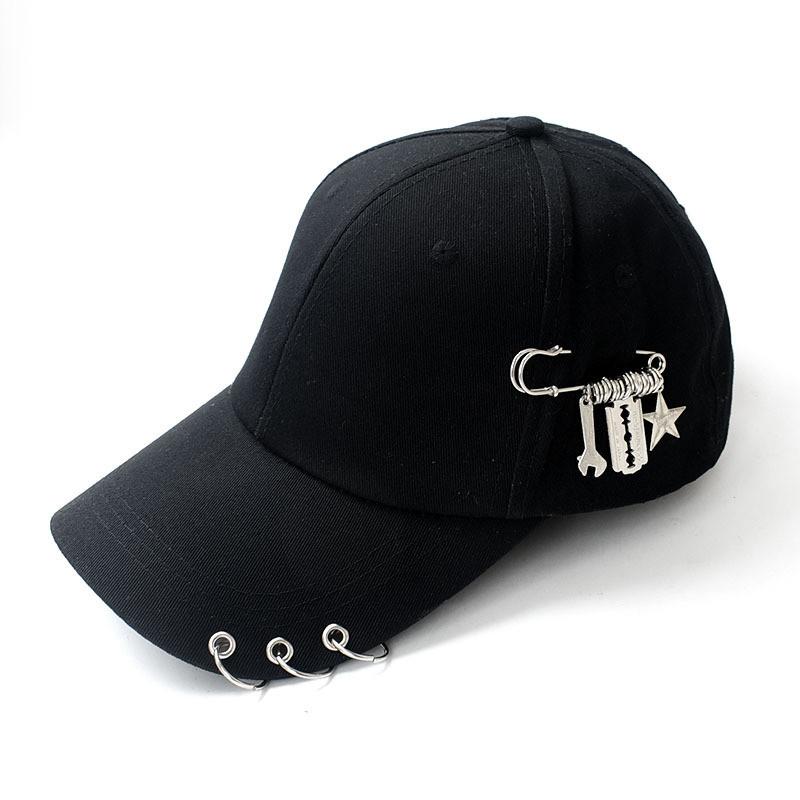 Streetwear Cool Cowhorn Baseball Cap With Metal Ring Embellishments For Urban Style