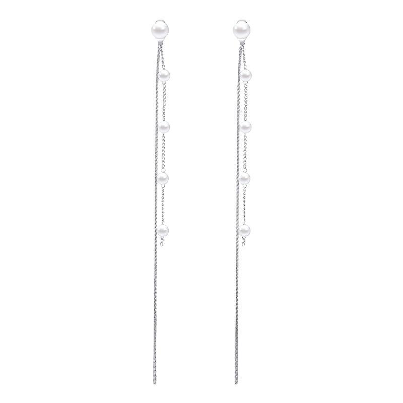 Pearl Chain Tassel Earrings for Women Zinc Alloy Needle Luxury Drop Earrings Luxury Designer Zircon Girls' Night