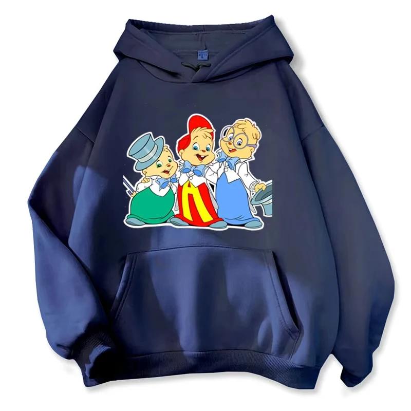 Animacinis džemperis su gobtuvu Alvin and The Chipmunks Žalias Raudonas Tamsiai Mėlynas Marškinėlis Camisa S/P Filmo Reklama Animacija Ilgomis Rankovėmis Džemperiai