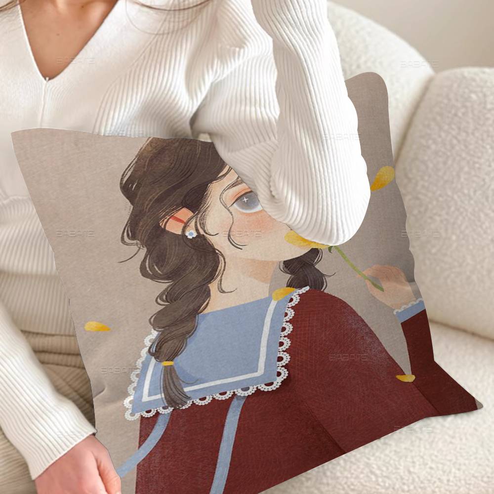 Cartoon Young Girl Personalized Pillow Cover Kids Bedroom Wild Party Decor Pillowcase Kid Birthday Shower Gift