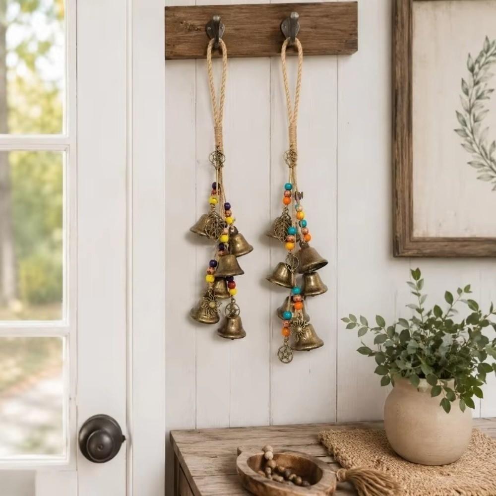 Rope Woven Hanging Bells Metal Door Handle Ornament Charming Bell Wind Chime  Home Wall Decoration