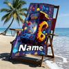 Custom Name Personalized PAC MAN Print Beach Towel, for Trip Camping Beach Party Home Decor, Birthday Gift for Family & Friends