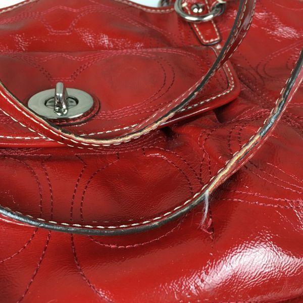 COACH Leather Hand Shoulder Bag Red Enamel Signature Embroidery(USED)