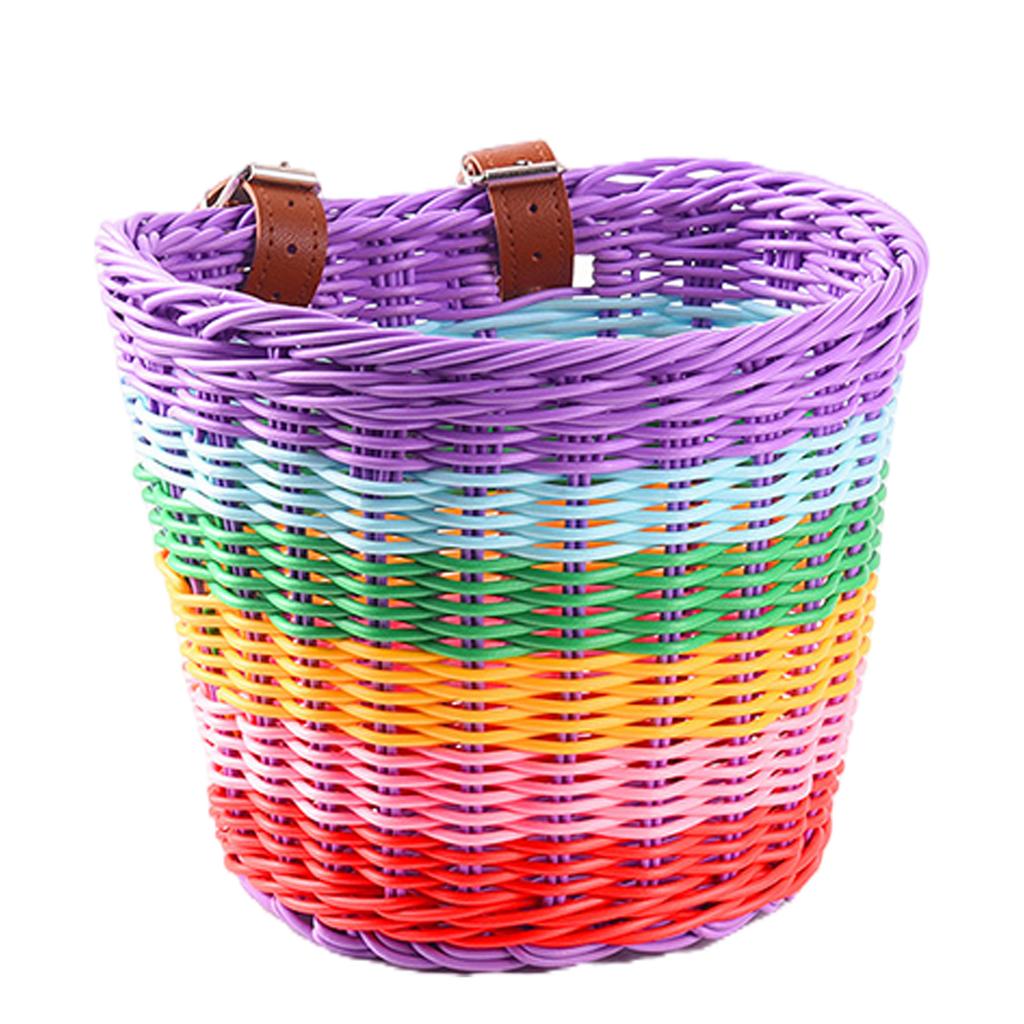 Kids Bikes Front Basket Waterproofs Plastic Wovens Bikes Basket Rainbow Color Childrens Bicycles Handlebars Basket