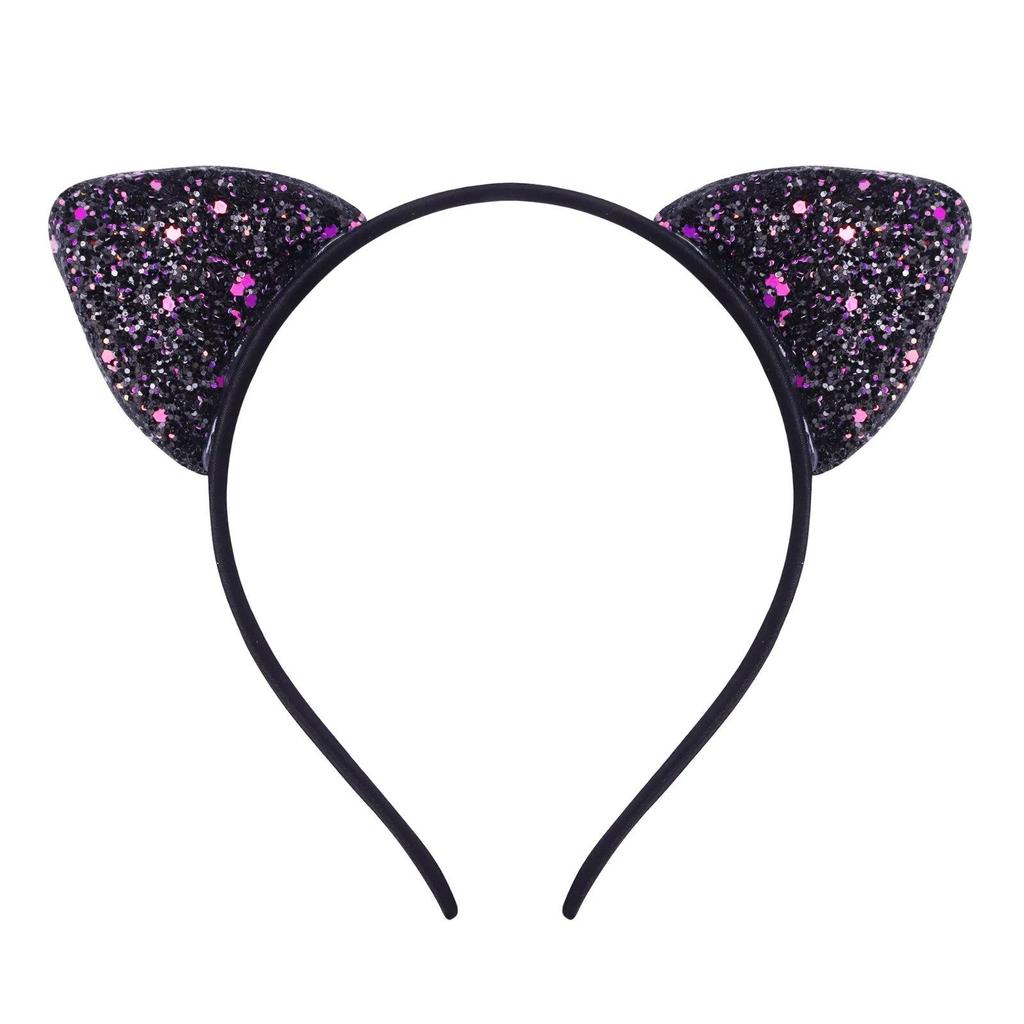 Glitzerndes süßes Katzenohren-Stirnband, Kitty-Stirnband, Damen, Mädchen, Kinder, glitzerndes Haar, Metallreifen, glänzende Haarbänder, Haar-Accessoires