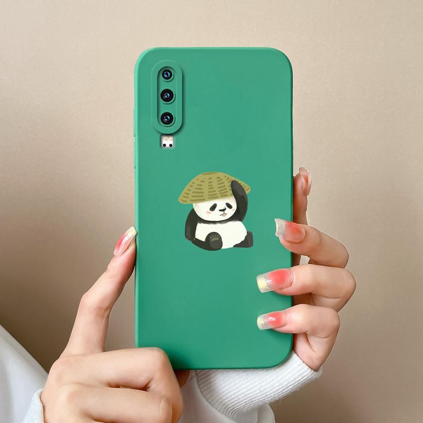 Phone Case For Huawei P30 Y5 P40 Y6 Y9 Y9A Y7 P60 Lens Protection Cute Doll Bear Pattern Liquid Silicone Soft Cover For Huawei Dustproof Bumper Casing