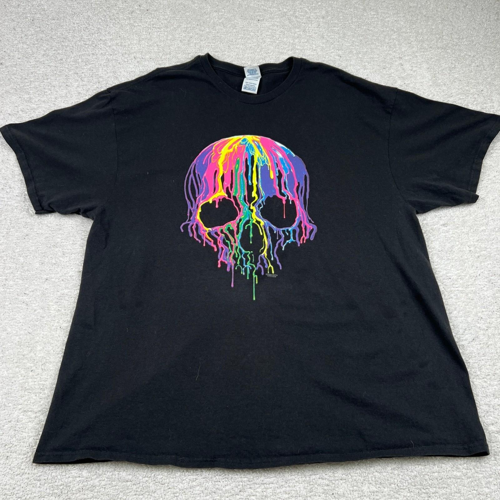 Liquid Blue Dripping Skull Graphic T-Shirt Mens 2XL Black Rainbow 2015 Delta Tag S разноцветный