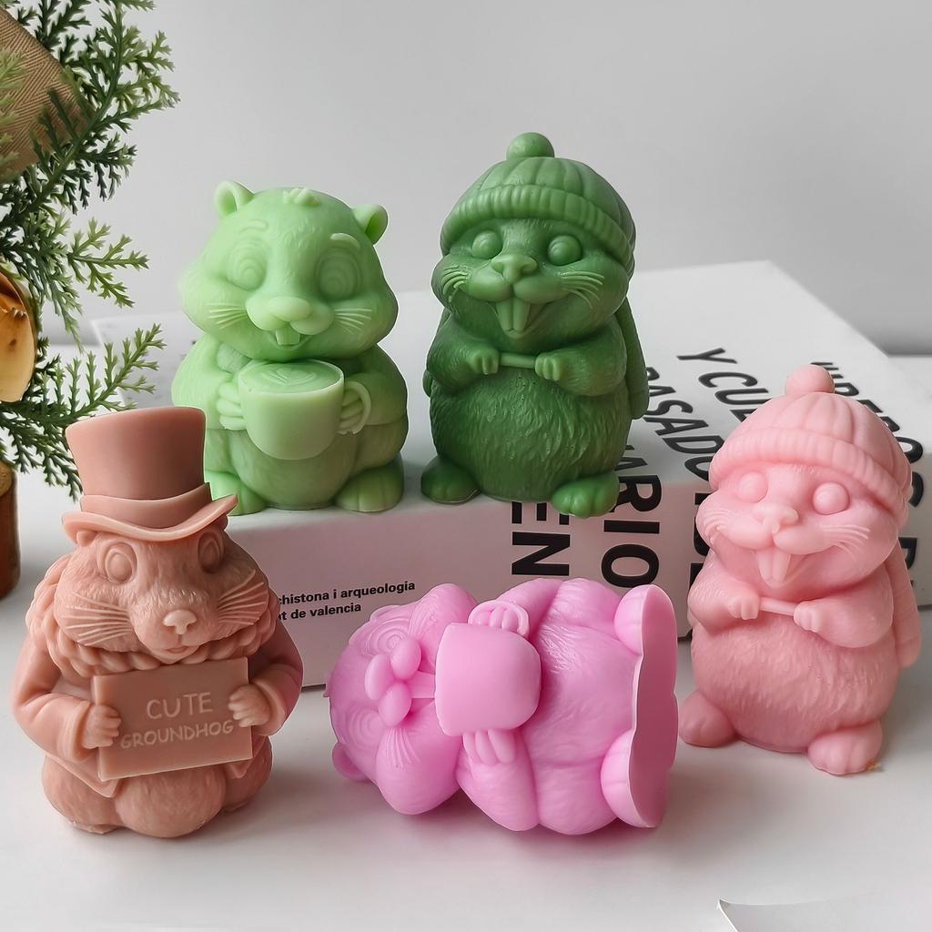 DIY Aroma Plaster Resin Ornament Animal Mould Handmade Soap Candle Making Supplies 3D Cute Groundhog Silicone Candle Mold